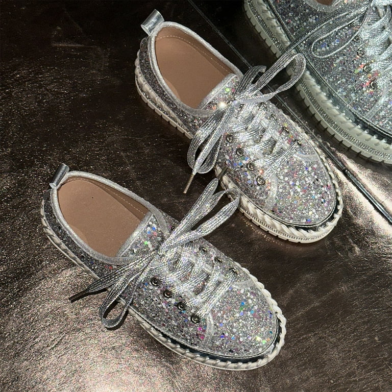 silver dress sneakers Amazon.com: Glitter Tennis Sneakers for Women's Fashion Slip On Sport Shoes  Ladies Comfy Crystal Bling Sparkly Breathable Lace Up Walking Dress Shoes  Orthotic Flat Heel Fashion Sneakers(Size:10,Color:Silver) : Clothing, Shoes  & Jewelry