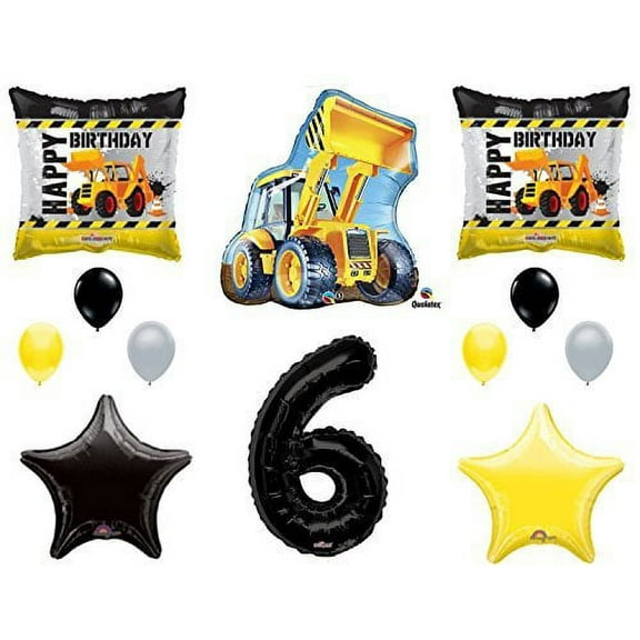 12pc new BALLOON set 6th BIRTHDAY party CONSTRUCTION truck DUMP bulldozer TRACTOR gift FAVORS decorations PHOTO booth PROPS
