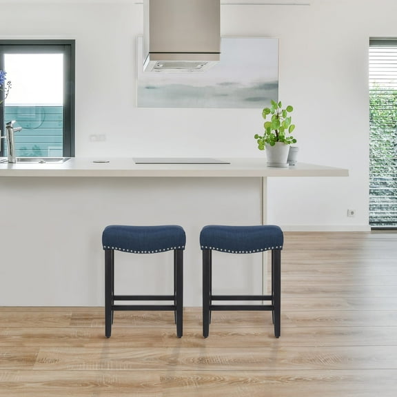 24" Upholstered Saddle Seat Counter Stool in Navy Blue