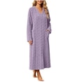 thumbnail image 2 of Miqool Cable Knit Fleece Nightgown for Women V Neck Cozy Plush Long Sleeve Warm Sleep Dress with Pockets, 2 of 7