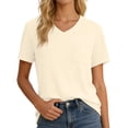 thumbnail image 2 of T Shirts for Women 2026 Summer Short Sleeve V Neck Casual Loose Plain Tshirts Work Blouse Basic Tees with Chest Pocket, 2 of 6