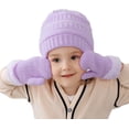 thumbnail image 2 of Muryuobao Toddler Kids Girls Boys Knitted Winter Hat Gloves Set Warm Fleece Lined Hats Baby Cable Skull Beanie Cap Mittens Set 12-36 Months Purple, 2 of 7