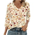 thumbnail image 2 of Ounisa T-Shirts à Manches 3/4 pour Femmes Col en V Manches Raglan Chandail Imprimé Décontracté Tendance Printemps Été Mode Hauts P-2TG, 2 of 6