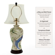 Oriental Furniture 29 Floral White Porcelain Lamp, table lamp, Traditional, living room décor