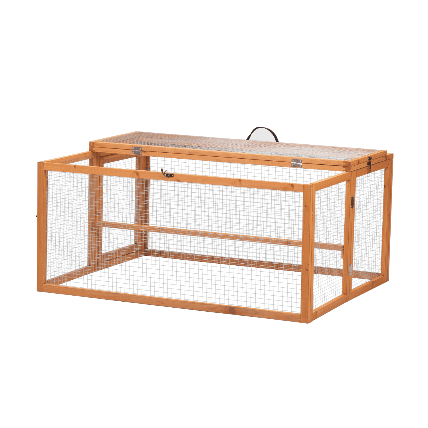 Pefilos 45" Outdoor Bunny Cage Folding Rabbit Hutch, Chicken Coop with Run, Wooden Poultry Hutch, Orange