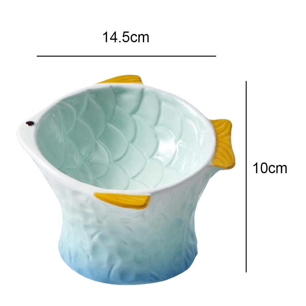 Cat bowl ceramic utensils protect cervical vertebrae eating pot cat food cat bowl colorful fish - GREEN
