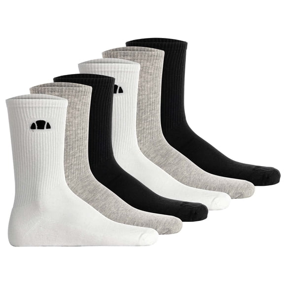 ellesse Calcetines unisex, paquete de 6 - ALACRE, calcetines cortos, logotipo, color liso Negro/Blanco/Gris 41-46