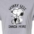 thumbnail image 3 of Peanuts - Worry Less Snack More Snoopy - Juniors Cropped Cotton Blend T-Shirt, 3 of 6