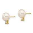 thumbnail image 2 of Primal Gold 14 Karat Yellow Gold 6-7mm White Round Freshwater Cultured Pearl .06ct Diamond Post Earrings, 2 of 3