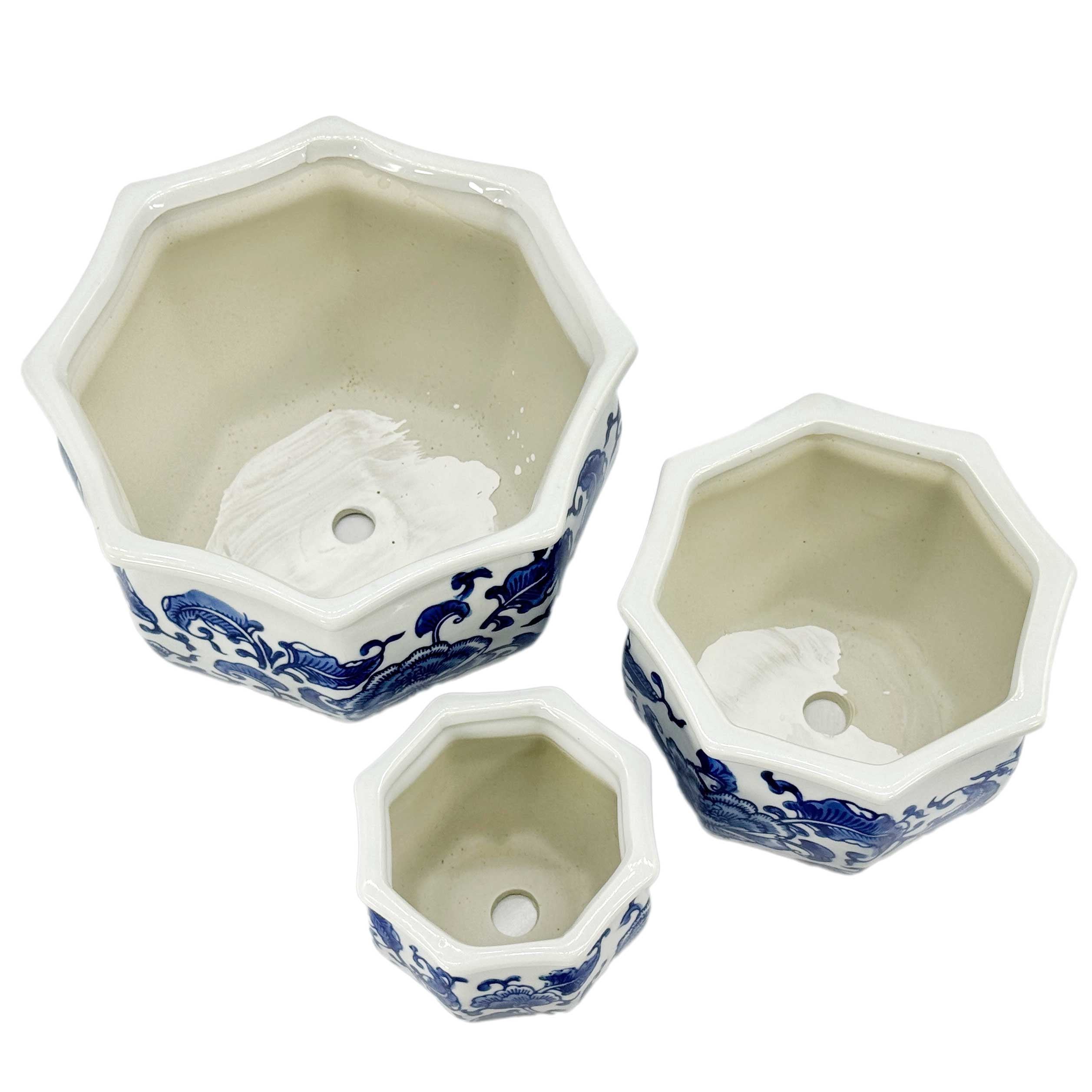 Galt International Set of 3 - 4.5"/6"/8" Ceramic Chinoiserie Planter Pot Set