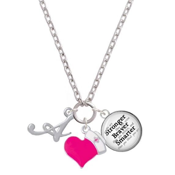 Delight Jewelry Silvertone Small Gelato Script Initial - A - Hot Pink Heart Nurse Strong Zoe Necklace