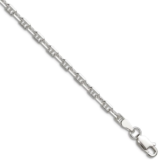 925 Sterling Silver Polished and Sparkle-Cut 3mm Marine Link Chain Bracelet 8 Inch Link Bracelet for Women and Men