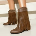 thumbnail image 7 of Xfvqtps Womens Western Ankle Boots with Tassel Detail Round Toe Chunky Heel Cowboy Booties Fashion Fall Winter Casual Boots for Women Brown, 7 of 7