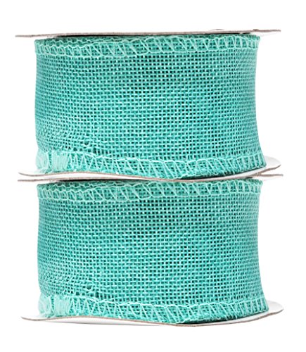 Turquoise Burlap Ribbon 1.5 Inch 2 Rolls 20 Yards Unwired Rustic