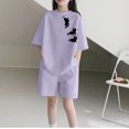 thumbnail image 2 of Vunhao Girls Outfit Sets Size 7-8 Casual Animal Print Two-Piece Sets Short Sleeve Top and Shorts Loose Fit Child Clothes,Purple,Size 9 T, 2 of 3