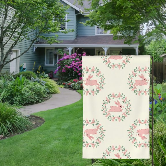 RKSupls Spring Summer Garden Flag Double Sided Pink Bunny Wreath Pattern Welcome Yard House Outside Outdoor Decoration,12*18 inch
