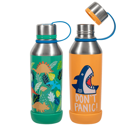 

Cool Gear 2-Pack Kids Stainless Steel Double Walled Vacuum Insulated Tyler Bottle Bumper Included with Threaded Lid Loop 14 Oz