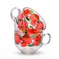 thumbnail image 3 of STP GOODS Tulips Glass Mug Set of 2 pcs 15.2 fl oz (450 ml) Tea Mugs for Hot Beverages Coffee and Tea Mugs for Latte Cocoa Chocolate Glass Drinkware, Service for 2, Pink Green Clear, 3 of 3
