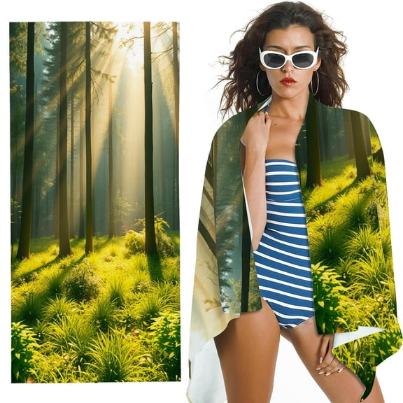 RKSupls Forest Sunlit Microfiber Beach Towel, Extra Large Quick Dry Lightweight Absorbent Towel for Travel Swimming Camping, Soft Super Absorbent- 30x60 in