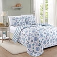 thumbnail image 3 of Great Bay Home 3 Piece Nautical Reversible Quilt Set with Shams. Seashell Beach Theme Coastal Bedspread Coverlet. Azure Collection (Full/Queen, Azure), 3 of 4