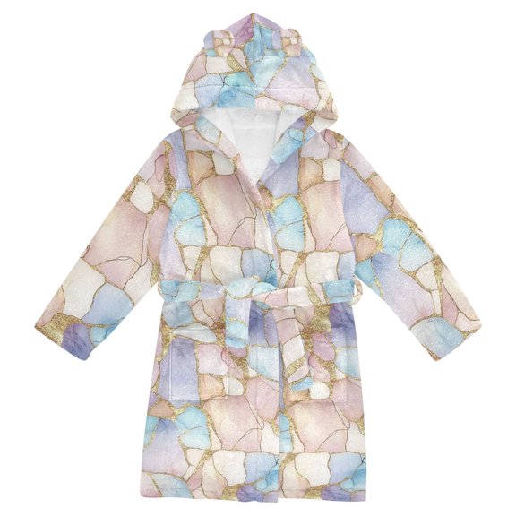 FORMRS Niños Bathrobe Unisex Hooded Robe Soft Plush Pajamas Sleepwear, Size 2-3T, Elegant Marble Pattern