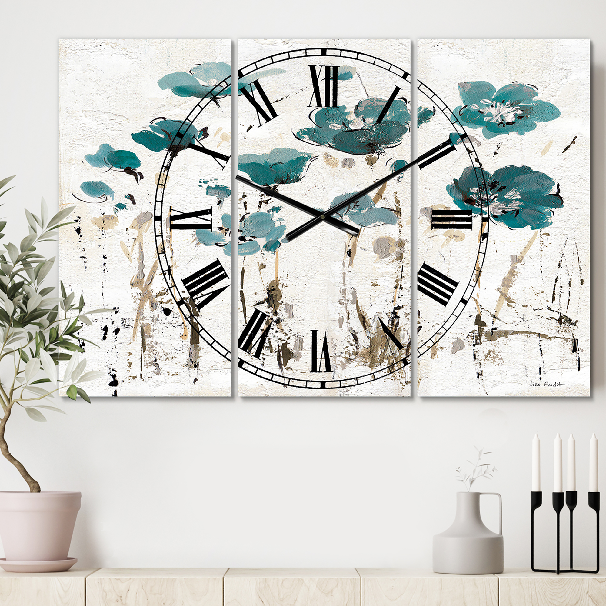 Designart 'Fields of Turquoise Watercolor Flower I' Traditional wall clock