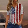 thumbnail image 2 of lcziwo Patriotic Shirts for Women 3/4 Sleeve 4th of July Independence Day Blouses American Flag Graphic Print Vintage Shirts Button Up V Neck Tunic Tees Multicolor,S, 2 of 5