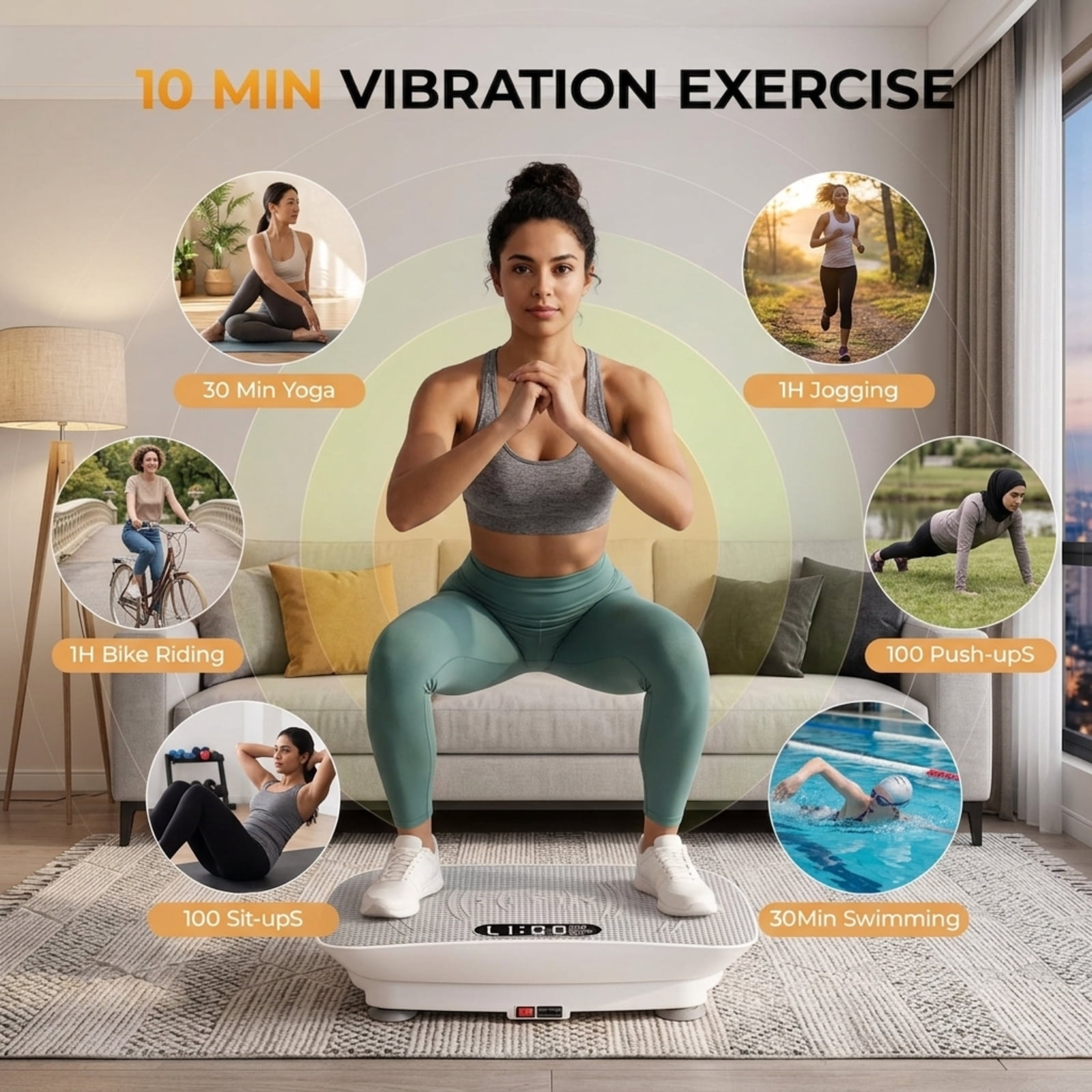 Fenbeli White Vibration Plate Exercise Machine, Whole Body Vibration Platform with Bluetooth, Remote Control, 2 Yoga Straps, 5 Resistance Bands, 450 lb Capacity