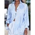 thumbnail image 3 of Camisa informal de encaje con retazos a rayas para mujer, blusas holgadas de un solo pecho con solapa y manga larga empalmadas, ropa femenina nueva, 3 of 3