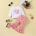 thumbnail image 2 of Toddler Infant Baby Girls Valentines Day Outfits Comfy Love Heart Print Shirt Pullover Top Flared Pants Fall Spring Clothes Set Solid Color Soft Long Sleeve Top And Bell Bottoms Pants Set 9M-5Y, 2 of 7