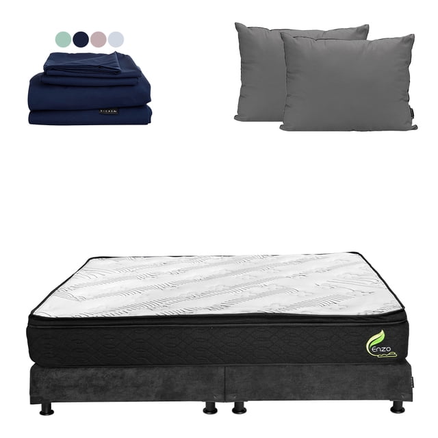 Colchón King Size Dicasa Enzo + Box + Almohada 2Pack + Sábanas Softy