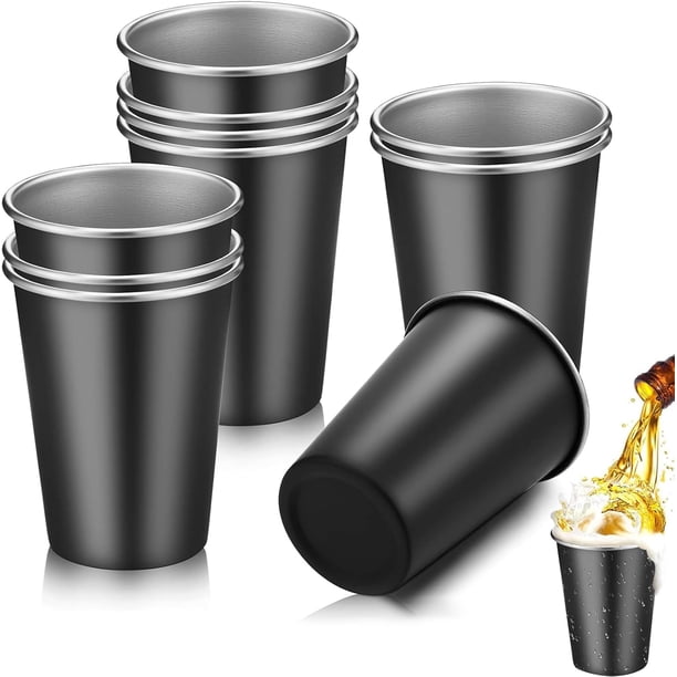 10 PCS Vasos de Acero Inoxidable de 500ml - Taza de cerveza para camping,apilables y fáciles de limpiar,Se utiliza para acampar, casa, fiesta, bar, puede contener té, vino y varias bebidas (Negro)
