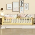 thumbnail image 5 of Harper & Bright Designs Twin Size Floor Bed with Door Built-in Book Rack, Wood Platform Bed Frame with Safety Guardrails for Boys Girls, Natural, 5 of 11