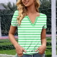 thumbnail image 4 of Htigea Womens Striped Henley Shirts Short Sleeve V-Neck Tunic Tops Soft Comfy Everyday Tee Summer Casual T-Shirt Green XL, 4 of 6