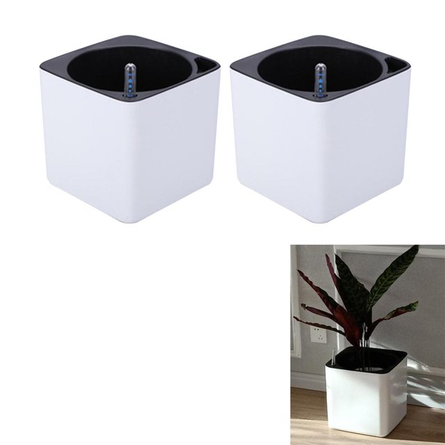 de 2 macetas de plástico con riego automático con indicador de nivel de agua, color , para flores, , suculentas, L Sharpla macetas de riego automático
