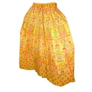 Mogul Woman's Maxi Skirt Yellow Printed Cotton Long Skirts
