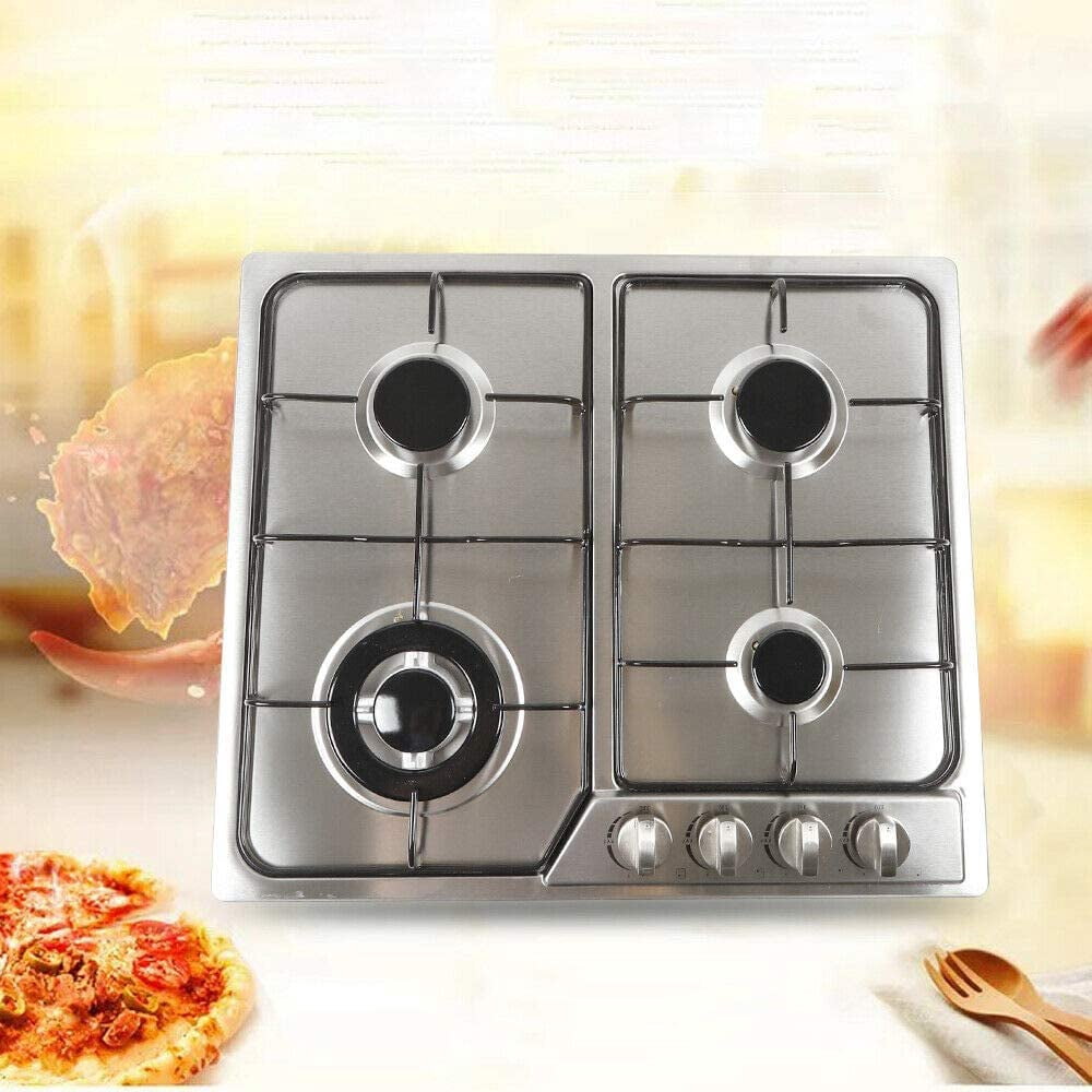 Kitchen Gas Cooktop, 23" Portable Stainless Steel Burners Stove, Built-in 4 Burner Cooking Cooktop