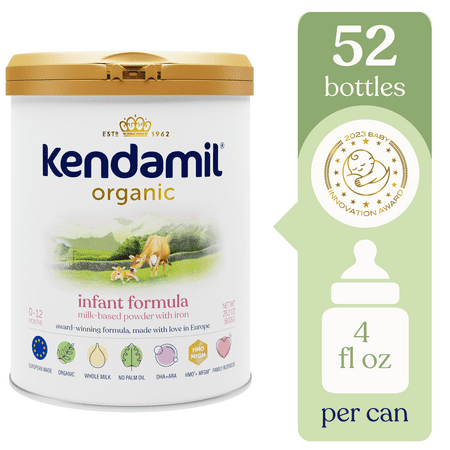 (2 pack) Kendamil Organic Whole Milk Infant Formula Powder, European with HMOs, Prebiotics, No Palm Oil or added Soy, with DHA, Can, 28.2oz