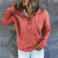 thumbnail image 3 of QUYUON Tunic Sweatshirt Women Casual Button V Neck Hoodies Solid Color Long Sleeve Hooded Sweatshirt Drawstring Pockets Hoodie Pullover Tops Blouse Shirts Fall Sweatshirts Sweater Coat Orange L, 3 of 5