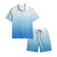 thumbnail image 5 of Hearthz Mens 2 Pieces Outfits Casual Gradient Print Short Sleeve Button Down Shirt and Shorts Set Summer Casual Tracksuit with Pockets, 5 of 6