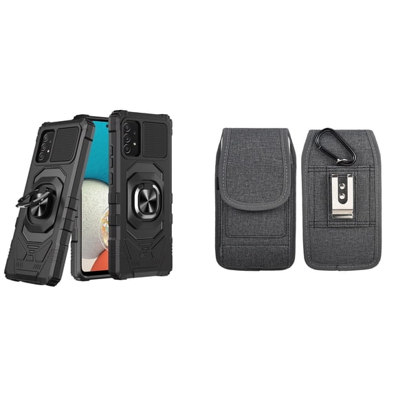 Case with Belt Holster Bundle for Samsung Galaxy A53 5G: Heavy Duty Shield Cover (Black) and Vertical Phone Pouch Nylon Fabric (Grey)