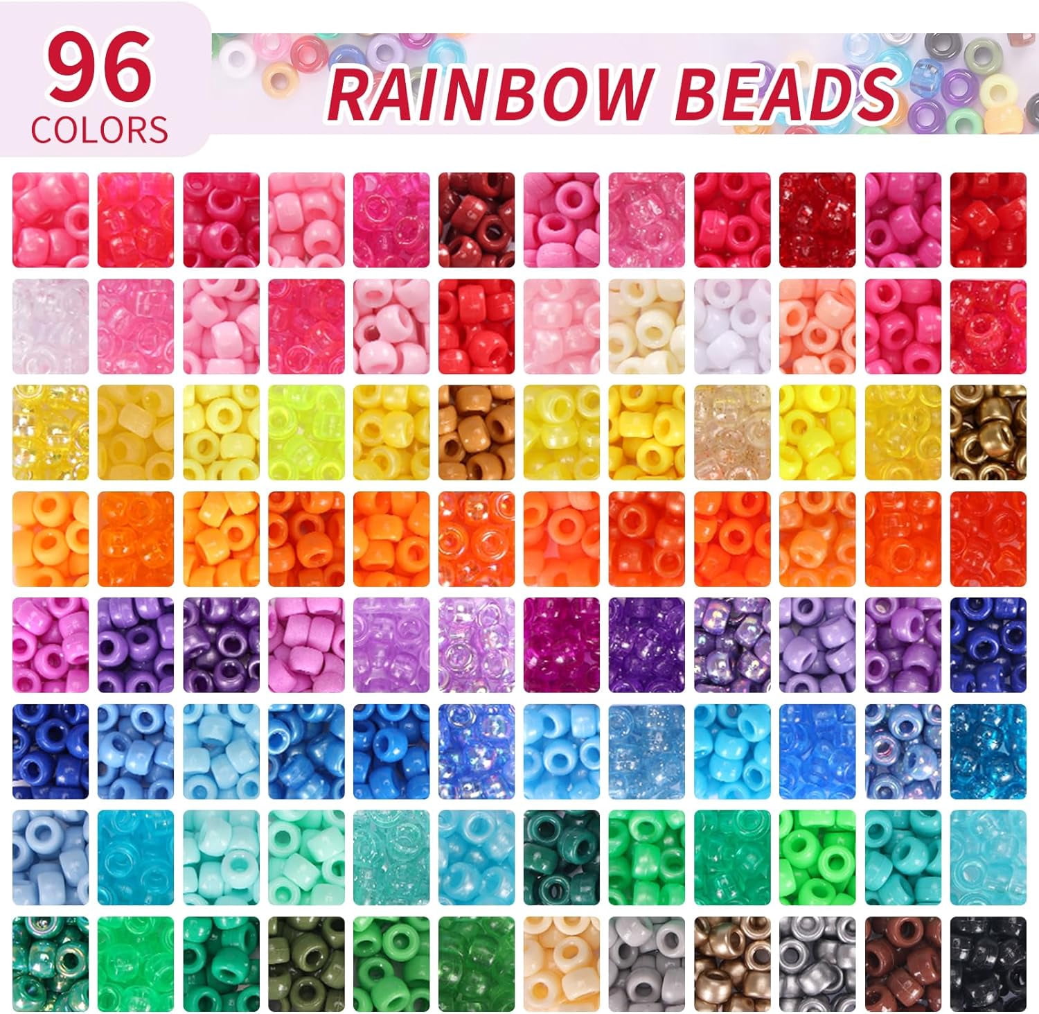 96 Colors 3000pcs Pony Beads Bracelet Making Kit Friendship Bracelet Kit Rainbow Kandi Beads with Letter and Heart Beads Elastic Threads for Jewelry Necklace Making