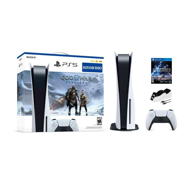 PlayStation 5 Édition avec Disque Ensemble God of War Ragnarök avec Star Wars Battlefront 2 et Chargeur de Manette Mytrix