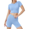 thumbnail image 3 of Borke Yoga Outfits for Women 2 Piece Set Tracksuit Seamless Short Sleeve Crop Top Workout Leggings Sportwear, 3 of 6