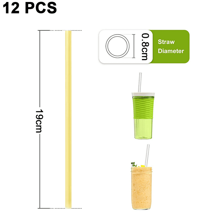 12 Pack Reusable Glass Straw, Straight Clear Glass Drinking Straws