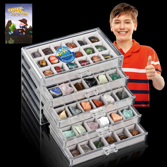 Boîte de Rangement pour Collection de Roches - Étagère de Rangement pour Objets de Collection - Boîte de Collections de Roches pour Enfants - Rangement de Collections de Roches - Boîte de Collections de Roches pour Enfants 5 Couches (5)