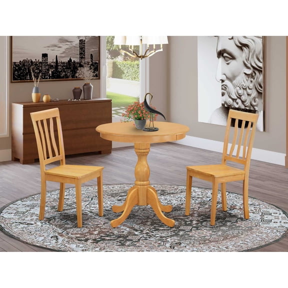 East West Furniture - ESAN3-OAK-W - 3-Pc Modern Dining Room Set - 2 Dining Room Chairs and 1 Dining Room Table (Oak Finish)