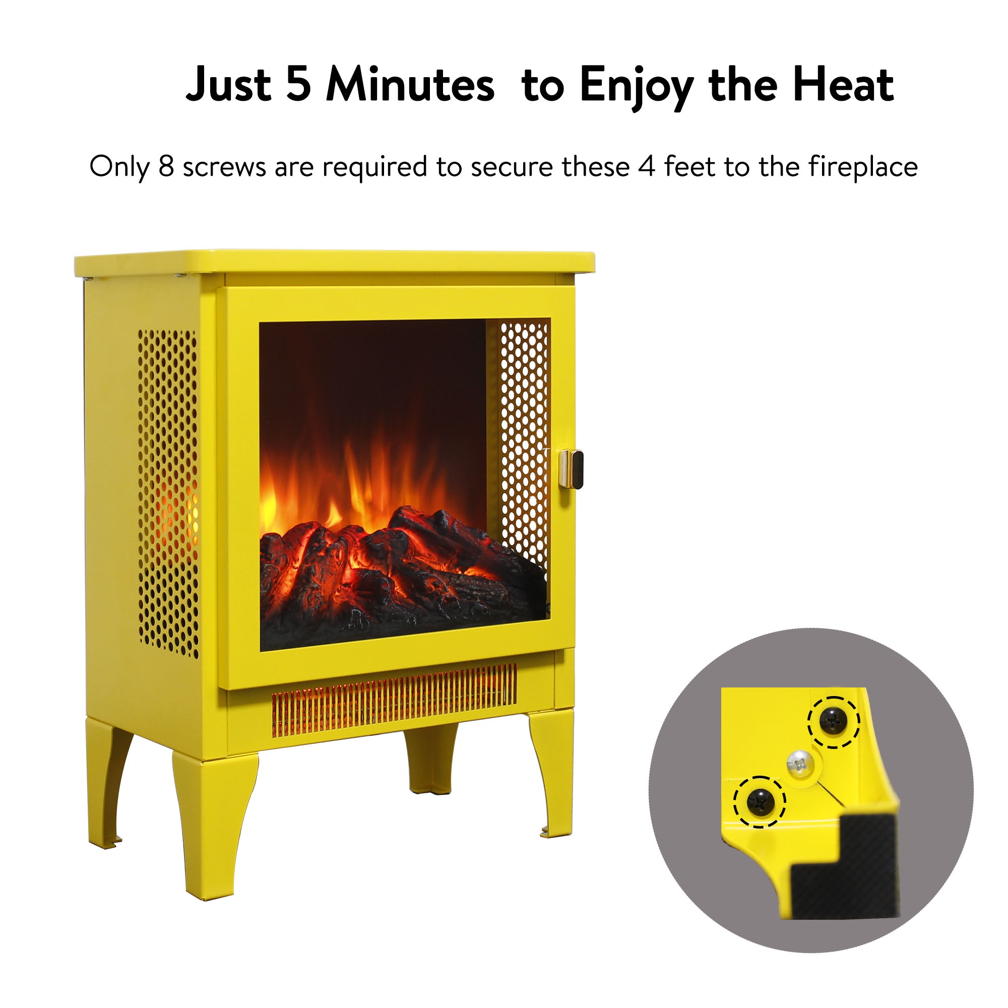 Electric Fireplace Heater, Legahome 16'' Freestanding Fireplace Heater Stove, 3D Realistic Flame Effects, Adjustable Brightness and Heating Mode, Overheat Protection, CSA Certified, Yellow