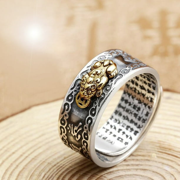 Feng Shui Ring Alloy Finger Ring Pixiu Mani Mantra Protection Wealth Ring Amulet Wealth Lucky Open Adjustable Ring Jewelry Ring For Men