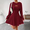 thumbnail image 2 of CharmCyan Women’s Ribbed Knit Long Sleeve Hooded Dress with Cutout Detail and Flared Skirt Casual Pullover Style Comfortable Fit Wine L, 2 of 7